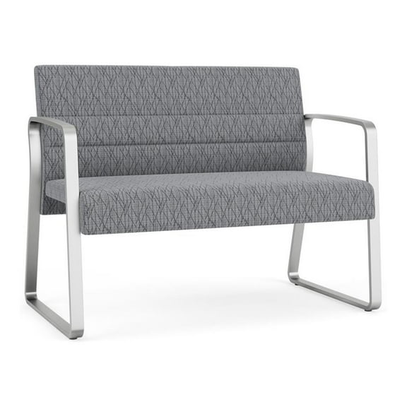 Waterfall Reception Waiting Room Sled Base Loveseat / Silver Steel / Gray