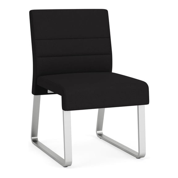 Waterfall Reception Waiting Sled Base Armless Guest Chair / Silver Steel / Black