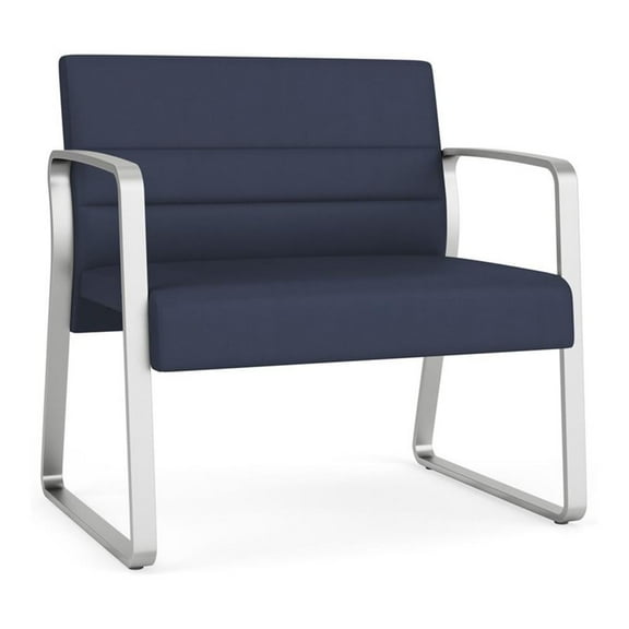 Waterfall Reception Waiting Sled Base Bariatic Chair / Silver Steel / Blue
