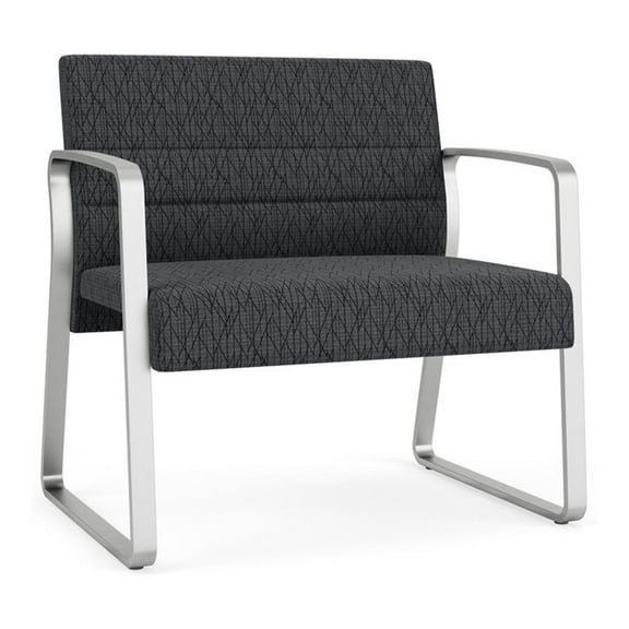 Waterfall Reception Waiting Sled Base Bariatic Chair / Silver Steel / Dark Gray