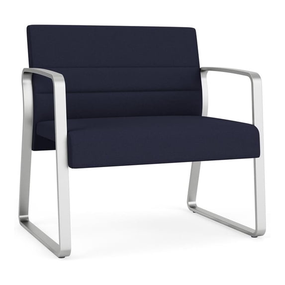 Waterfall Reception Waiting Sled Base Bariatic Chair / Silver Steel / Navy Blue