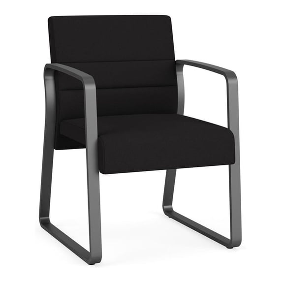 Waterfall Reception Waiting Sled Base Guest Chair / Charcoal Steel / Black