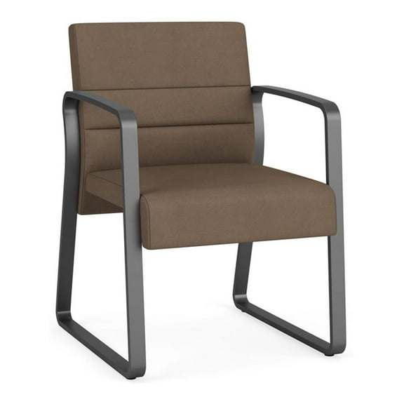 Waterfall Reception Waiting Sled Base Guest Chair / Charcoal Steel / Brown