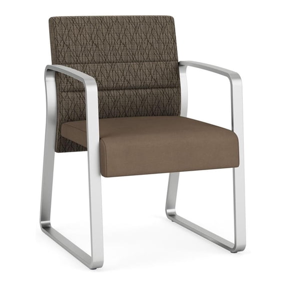 Waterfall Reception Waiting Sled Base Guest Chair / Silver Steel / Brown / Brown