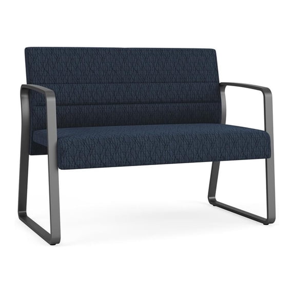 Waterfall Reception Waiting Sled Base Loveseat / Charcoal Steel / Blue