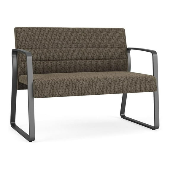 Waterfall Reception Waiting Sled Base Loveseat / Charcoal Steel / Brown