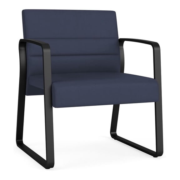 Waterfall Reception Waiting Sled Base Oversize Guest Chair / Black Steel / Blue