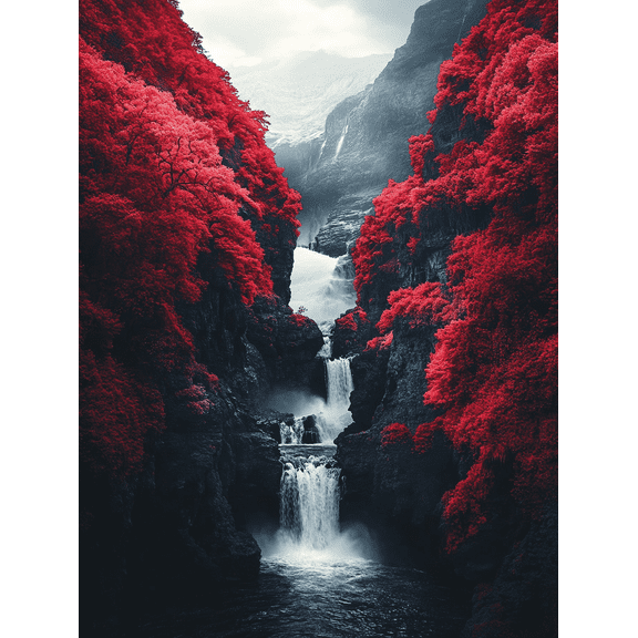 Waterfall Red Leaves Decorative Painting/Canvas Art Perfect for Living Room Bedroom Office Dining Room Study Gallery Apartment Hotel and Waiting Room Decor.