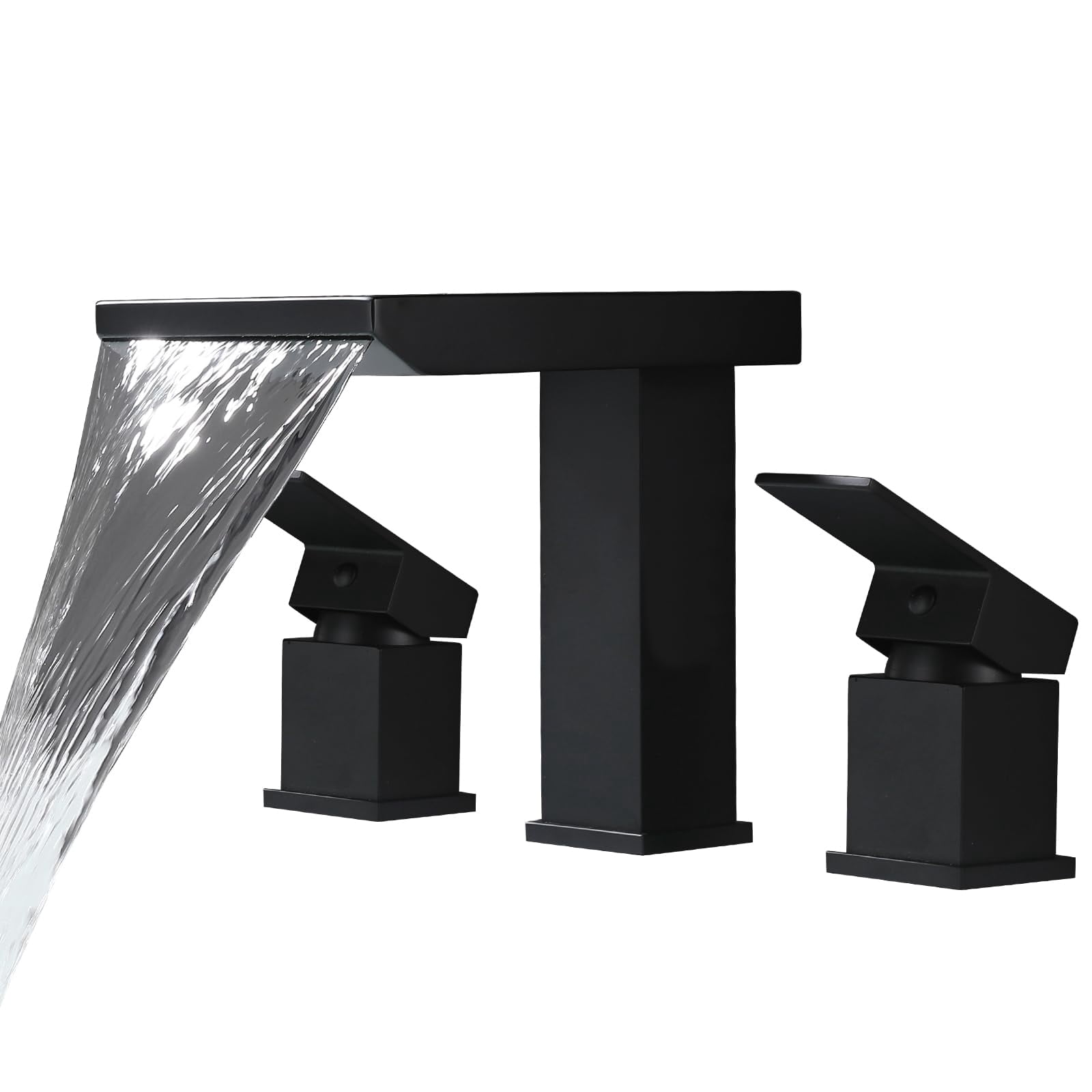 Waterfall Roman Bathtub Faucet Black Brass 3 Holes Deck Mount