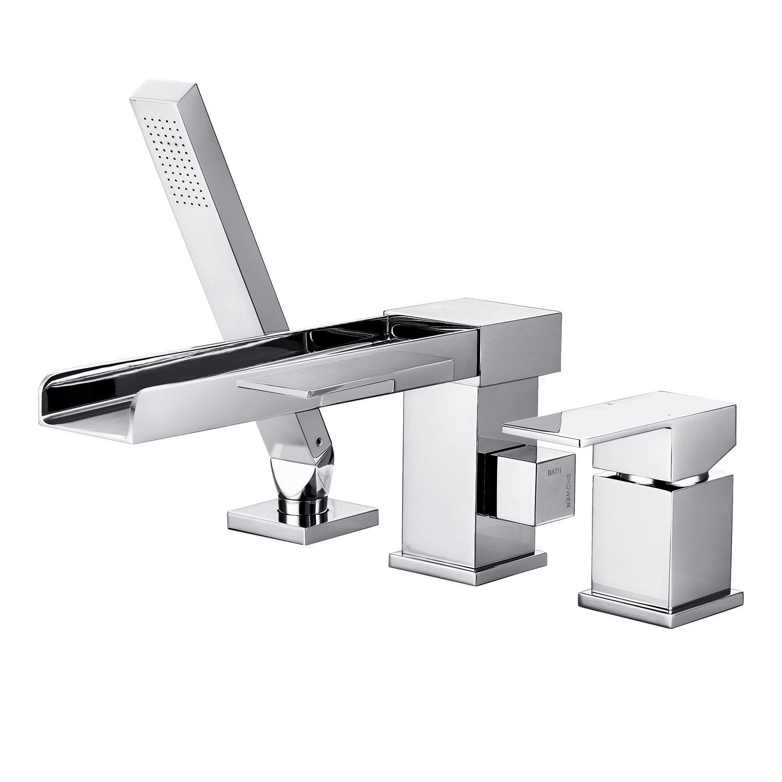 Waterfall Roman Tub Faucets Chrome: WOWOW Deck Mount Bathroom Bathtub Faucet with Sprayer, Garden Tub Faucet