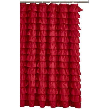 Waterfall Ruffled Fabric Shower Curtain (RED)