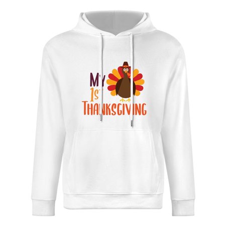 Shukong Unisex White Cotton Hoodie S-3XL, my 1st thanksgiving Print Pullover Top