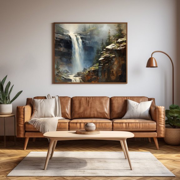 Waterfall Rustic Cliffside Landscape Wall Decor Unframed Paper Print