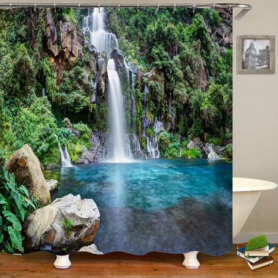 Waterfall Scenery Shower Curtain Bathroom Waterproof Polyester Fabric Natural Forest landscape Printing Bath Curtain With Hook