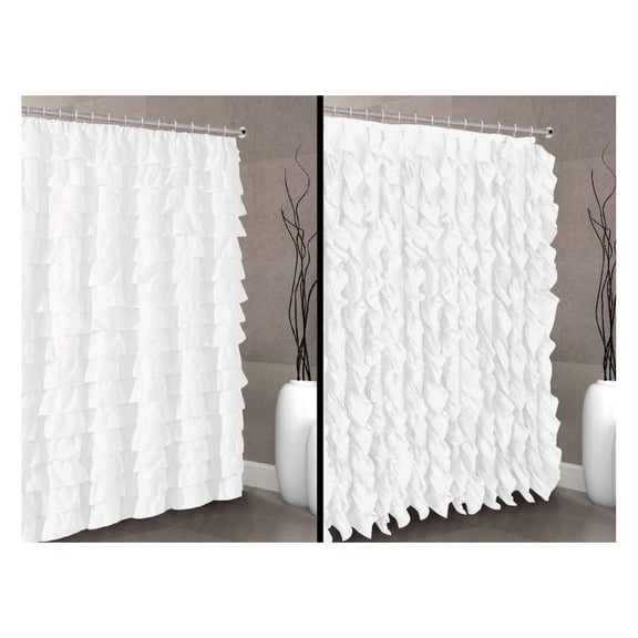 Waterfall Shabby Chic Ruffled Fabric Shower Curtain (2 in 1 White),72 x 72
