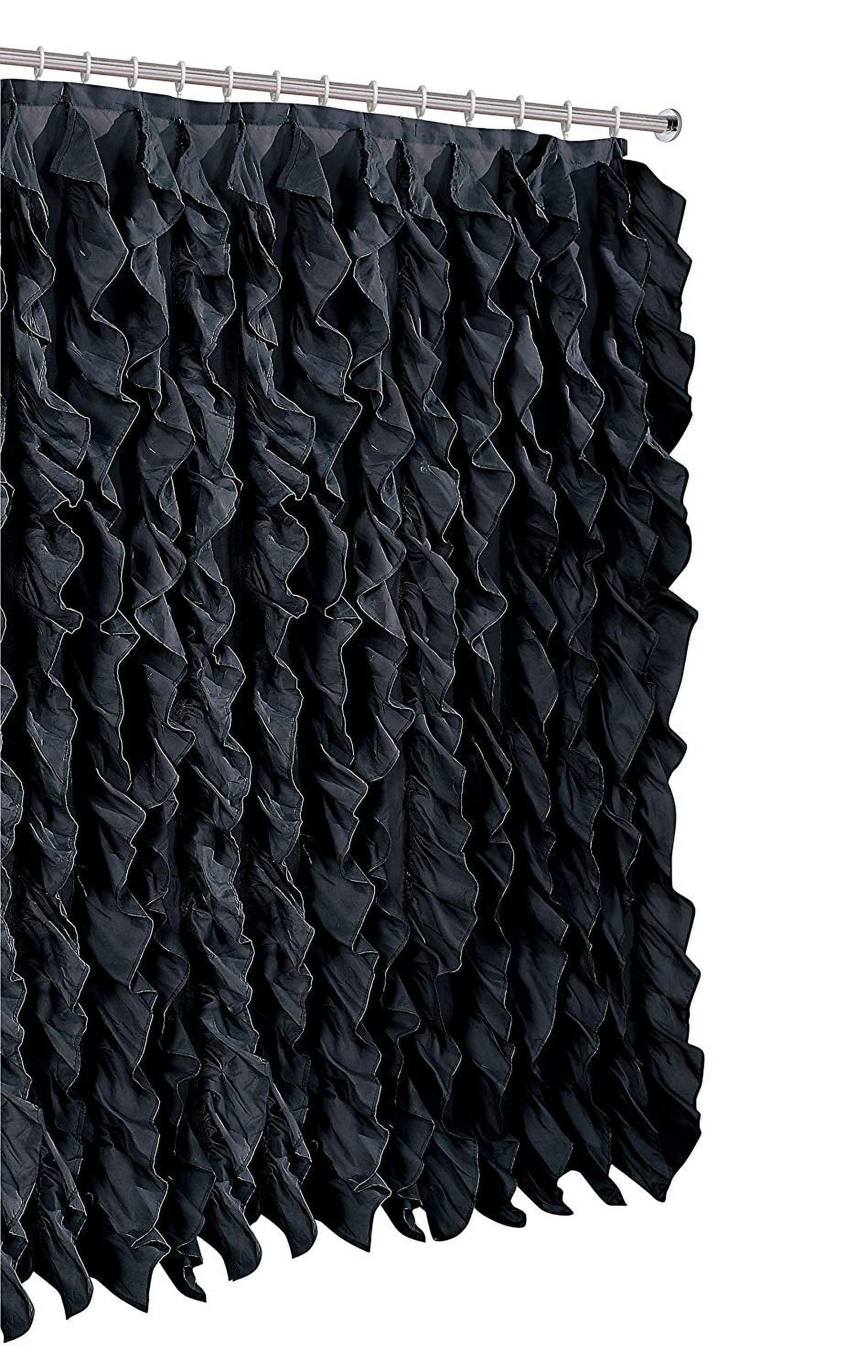 Black Ruffled Fabric Shower Curtain with Rod Pocket, 72" x 72"