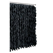 Waterfall Shabby Chic Ruffled Fabric Shower Curtain Black