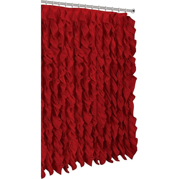 Waterfall Shabby Chic Ruffled Fabric Shower Curtain (red)