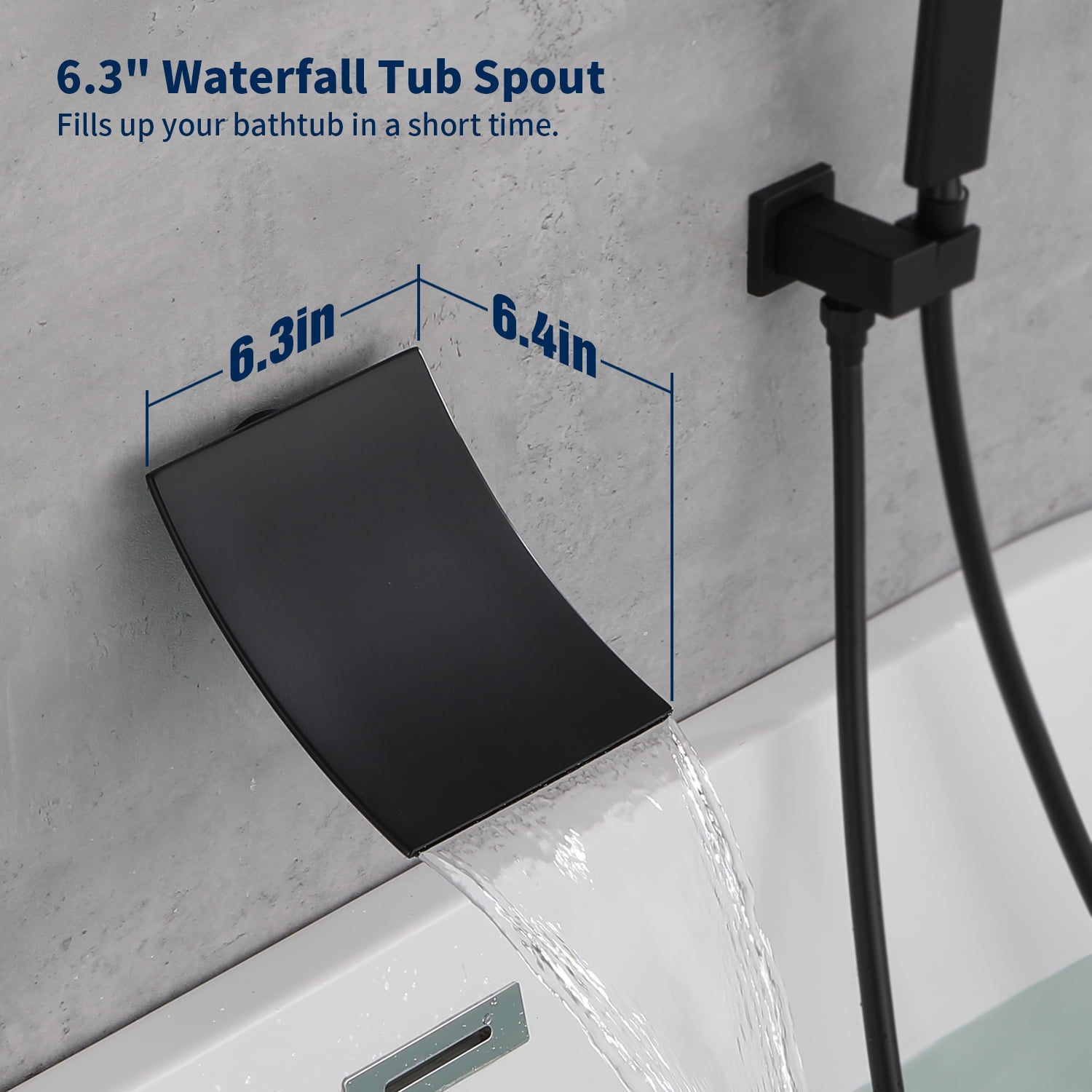 Waterfall Shower Head with Handheld, Matte Black Bathtub Shower Faucet, High Flow Wall Mount Tub Faucet, Single Handle Bathroom Mixer Tap - Commercial Grade