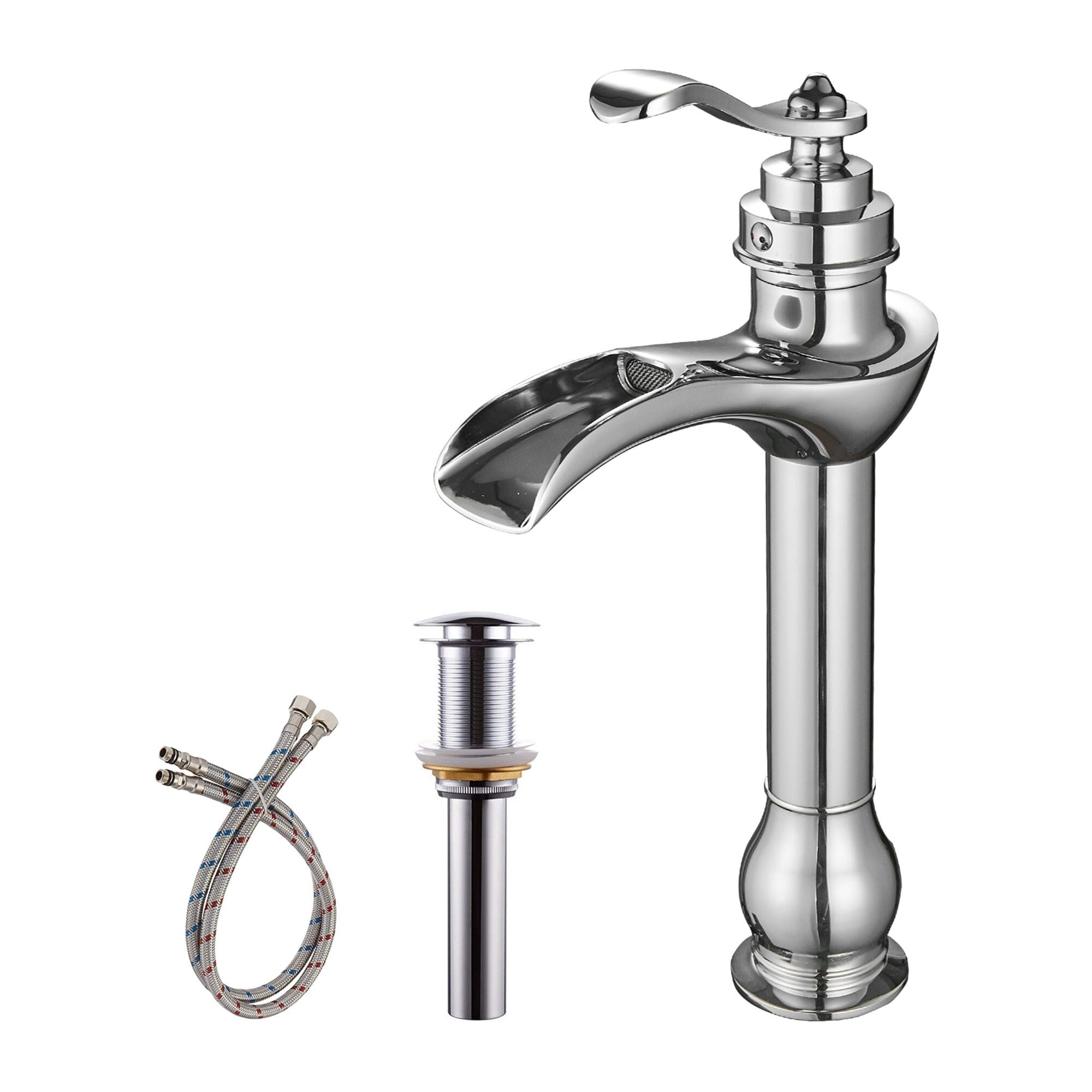 Chrome Waterfall Single Handle Vessel Sink Faucet with Pop-Up Drain