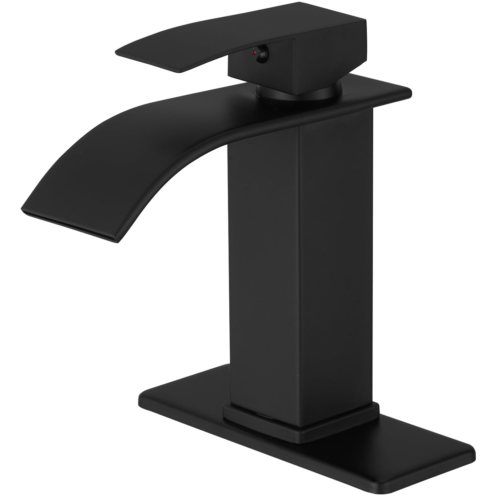 Open Box Waterfall Single Handle Single Hole Low-Arc Bathroom Faucet Bathroom Drip-Free Vanity Sink Faucet in Matte Black