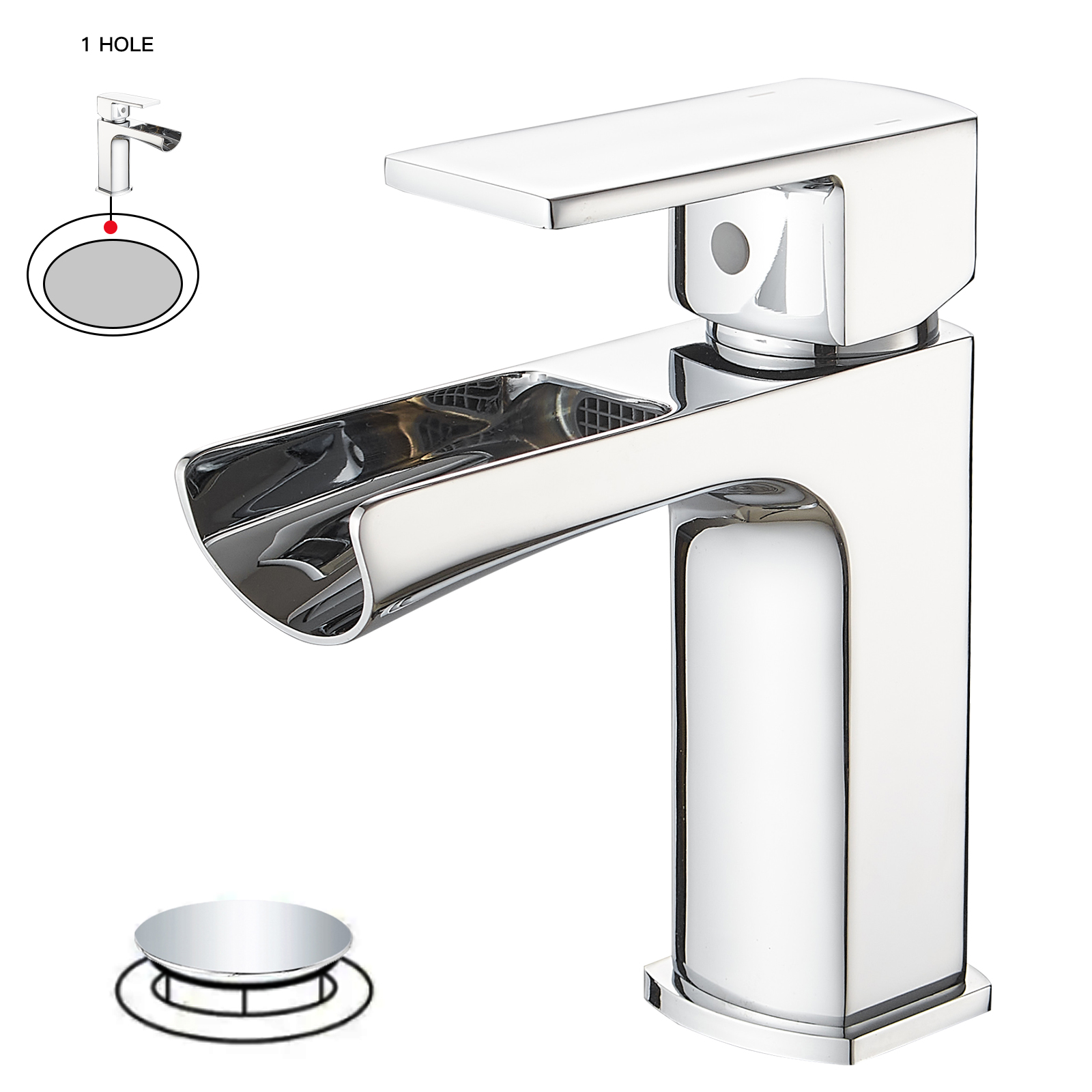 Kohonby Single Handle Bathroom Faucet - Chrome, 6 Inch Deck Mount, Single Hole Design
