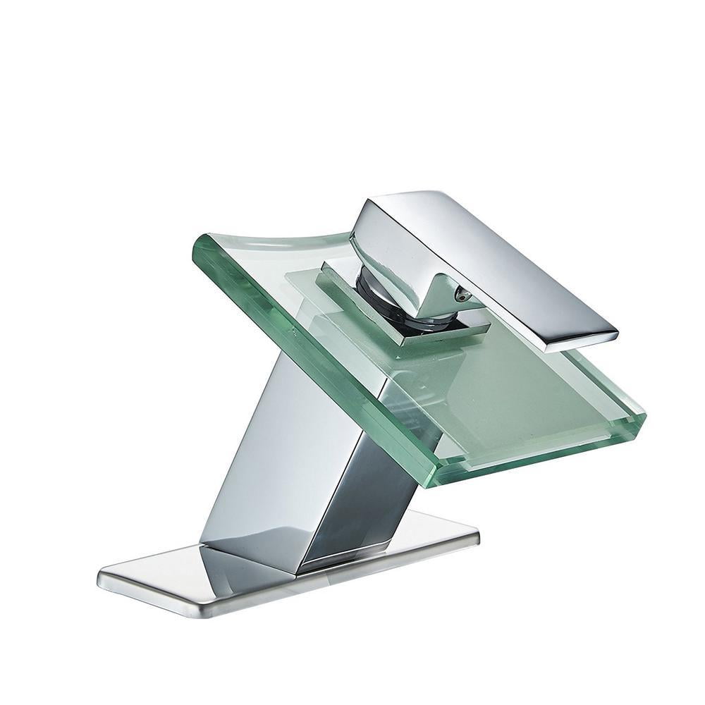 Polished Chrome Glass Spout Single-Handle Low-Arc Bathroom Faucet