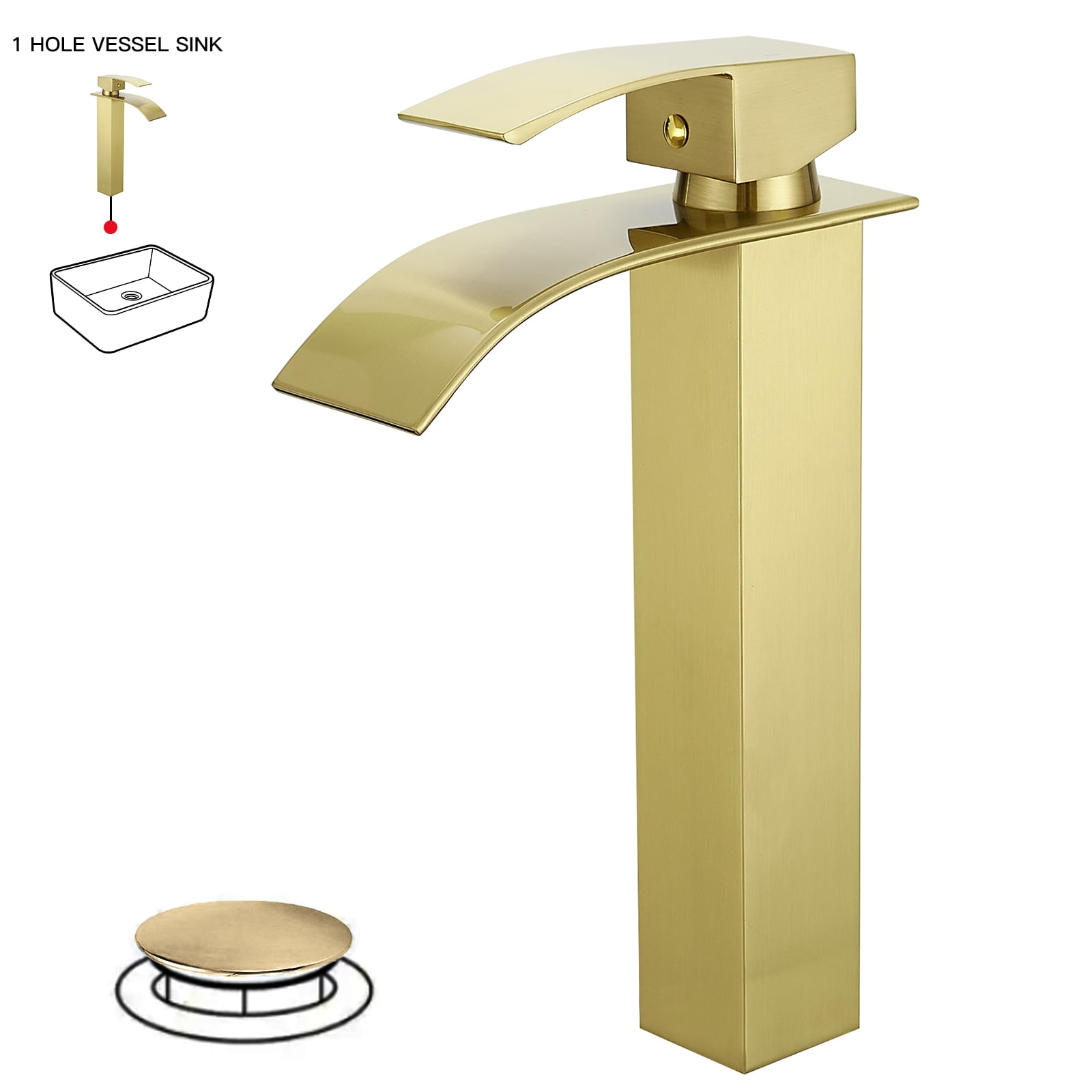 Brushed Gold Stainless Steel Single Handle Vessel Sink Faucet