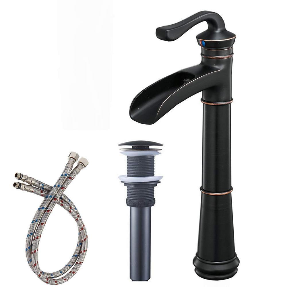 Waterfall Single Hole Single-Handle Vessel Bathroom Faucet With Pop-up Drain Assembly In Oil Rubbed Bronze