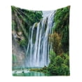 thumbnail image 1 of Waterfall Soft Flannel Fleece Blanket, Huge Waterfall Landscape Surrounded by Green Botanic Plants Nature Artwork, Cozy Plush for Indoor and Outdoor Use, 60" x 80", Green and White, by Ambesonne, 1 of 5