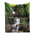 thumbnail image 1 of Waterfall Soft Flannel Fleece Blanket, Little Waterfalls Flow on Rock Stairs Surrounded by Long Plants Earth, Cozy Plush for Indoor and Outdoor Use, 50" x 70", Brown White and Green, by Ambesonne, 1 of 5