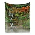 thumbnail image 1 of Waterfall Soft Flannel Fleece Blanket, Wild Small Cascade Pouring over Steep Stones Peaceful Fall Autumn Motion Scene, Cozy Plush for Indoor and Outdoor Use, 50" x 70", Orange Brown, by Ambesonne, 1 of 6