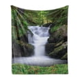 thumbnail image 1 of Waterfall Soft Flannel Fleece Throw Blanket, Dream Like Image of Trees and Flowers in Forest Mother Nature, Cozy Plush for Indoor and Outdoor Use, 70" x 90", Green White, by Ambesonne, 1 of 5