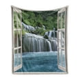 thumbnail image 1 of Waterfall Soft Flannel Fleece Throw Blanket, Majestic Waterfall Landscape Through a Window Imaginary Secret Paradise Print, Cozy Plush for Indoor and Outdoor Use, 50" x 60", Blue Green, by Ambesonne, 1 of 5