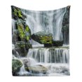thumbnail image 1 of Waterfall Soft Flannel Fleece Throw Blanket, Majestic River Blocked Massive Rocks Moss on Them Photo, Cozy Plush for Indoor and Outdoor Use, 60" x 80", Green Black and White, by Ambesonne, 1 of 5