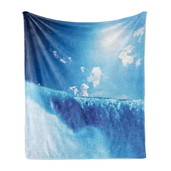 Waterfall Soft Flannel Fleece Throw Blanket, Niagara Falls and Clear Sky Landscape Image Majestic River Nature Theme Print, Cozy Plush for Indoor and Outdoor Use, 50" x 70", Blue, by Ambesonne