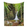 thumbnail image 1 of Waterfall Soft Flannel Fleece Throw Blanket, Waterfall in Spring Season Like Winter in Bulgaria with Trees and Bushes, Cozy Plush for Indoor and Outdoor Use, 70" x 90", Green and White, by Ambesonne, 1 of 5