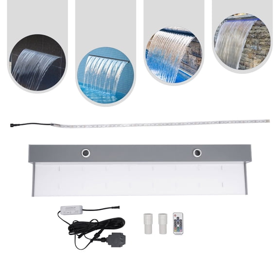 Waterfall Spillway 36" Pool Fountain 7 Colors LED Light Pool Waterfall Spillway with Remote Control