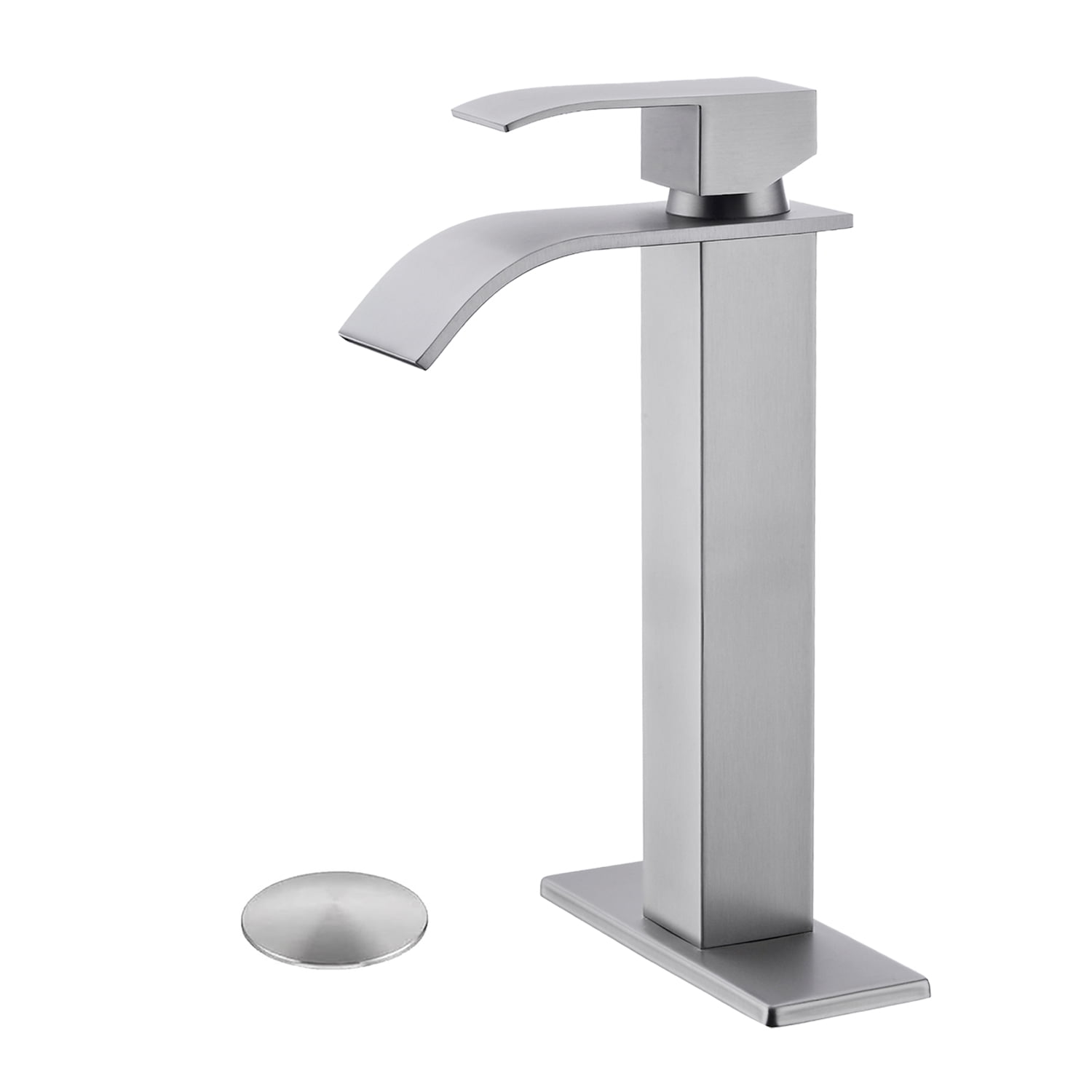 Waterfall Spout Bathroom Sink Single Handle Faucet with Pop-Up Drain (No Overflow)