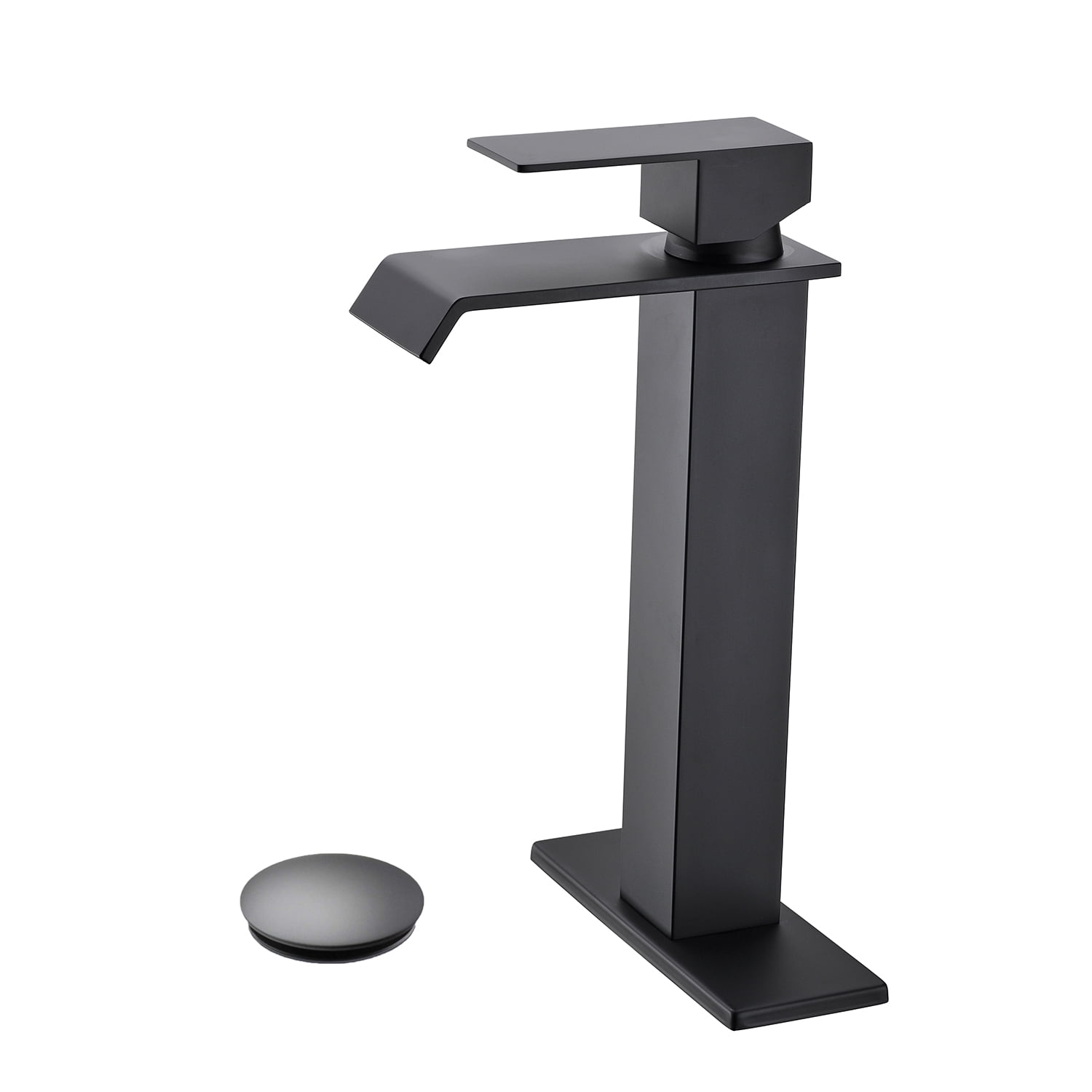 Waterfall Spout Bathroom Sink Single Handle Faucet with Pop-Up Drain (No Overflow)