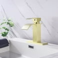 thumbnail image 1 of Waterfall Spout Bathroom Vessel Faucet, Tall Waterfall Single Handle One Hole Deck Mount Mixer Bowl Tap with Large Rectangular Spout, Bar Sink Faucet Lavatory Vanity with Overflow, Gold, 1 of 7