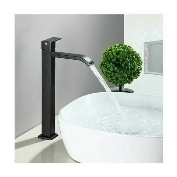 Waterfall Spout Lavatory Sink Faucet, Black Bathroom Vessel Sink Faucet for Easy Operation, Stainless Steel with Elegant Design
