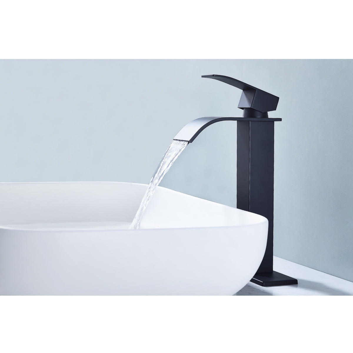 Waterfall Spout Single Handle Bathroom Sink Faucet   Brushed Nickel Finish  Lead-Free Stainless Steel for Modern Vanity