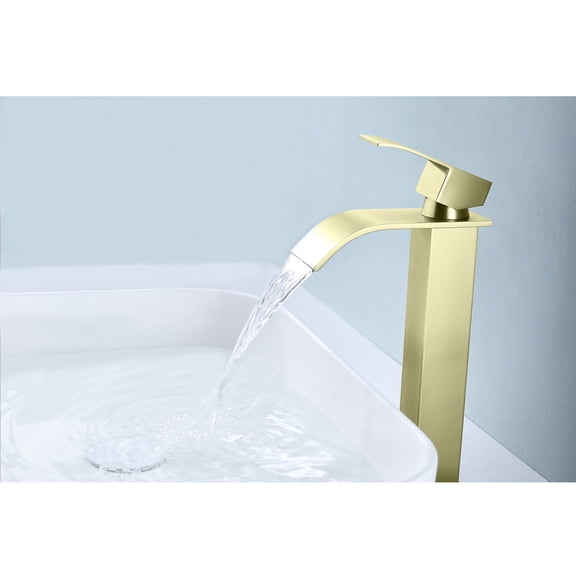 Waterfall Spout Single Handle Bathroom Sink Faucet Brushed Nickel Finish Lead-Free Stainless Steel for Modern Vanity