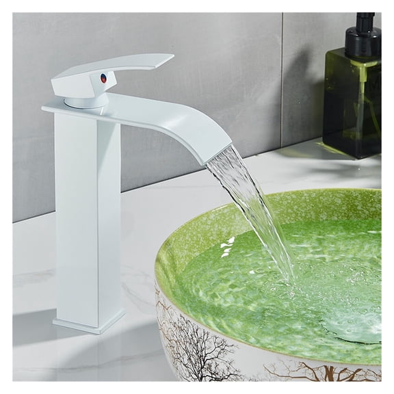 Waterfall Square Bathroom Basin Faucet Brass Material Surface Blackened Deck Installation Hot and Cold Water Basin Sink Faucet ,Easy to Use