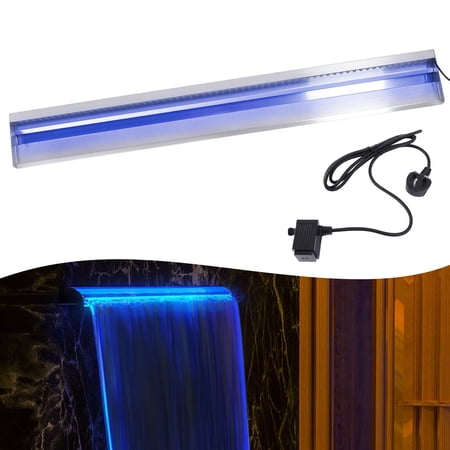Waterfall Stainless Steel Pool Waterfall Brushed Finish Water Waterfall w/Baffle 90cm/35.4inch Pond Fountain Pool Waterfall Waterfall Spillway LED Strip Light Corded Fountain Waterfall Spillway