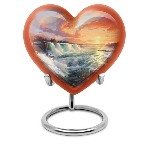 Waterfall Sunset Ashes Urns for Heart Shaped, Urns For Human Ashes Adult Men, Urns For Ashes Adult Female Mom - Urns For Human Ashes Adult - Urns For Ashes Adult Male Dad - Ashes Urn 3 Inches,1PC