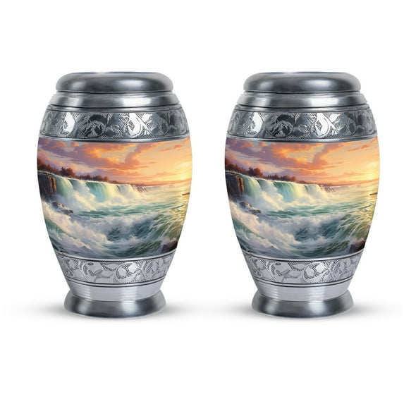 Waterfall SunsetCremation Urns For Adult Ashes Women, Burial Urns For Adult Human Ashes, Funeral Urns For Adult Ashes Men, Cremation Urns For Human Ashes Adult Male, Large Urn for Ashes 3 Inches,2PC