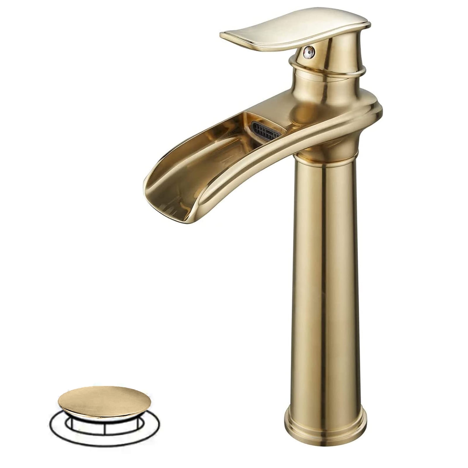 Brushed Gold Tall Single Handle Waterfall Vessel Sink Faucet