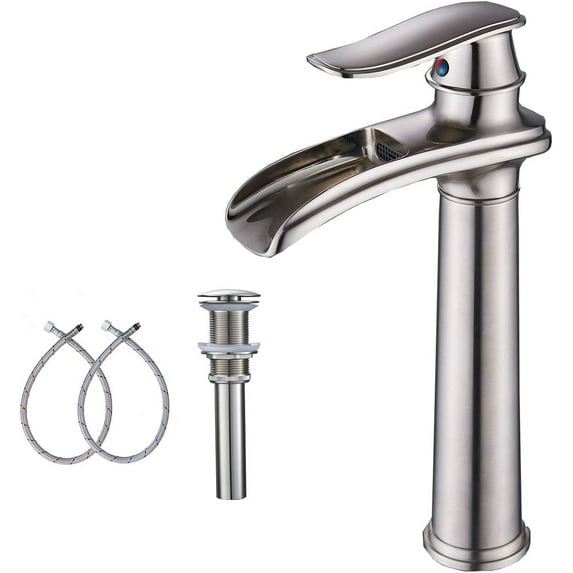 Waterfall Tall Spout Single Hole Single-Handle Vessel Sink Faucet In Brushed Nickel